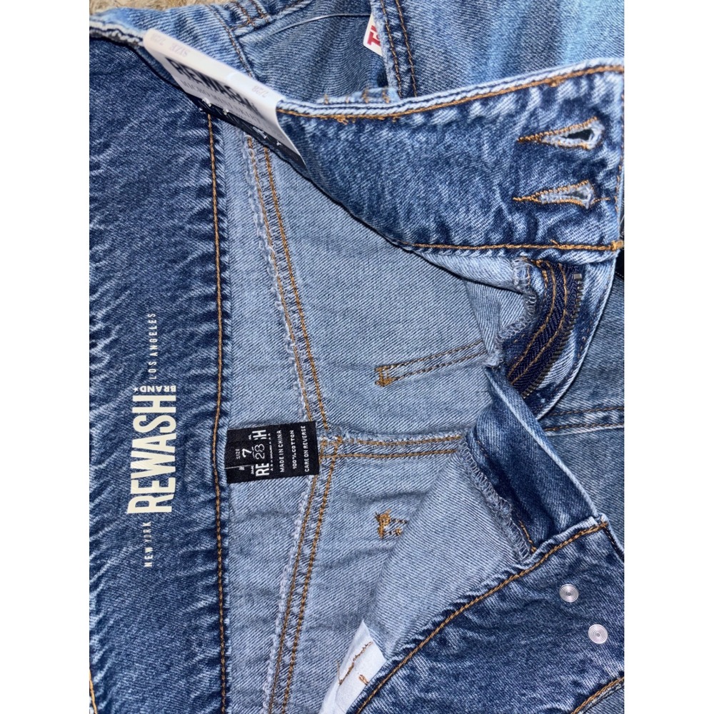 Rewash Brand Denim Micro Mini Skirt Medium Wash Frayed Hem Size 7 NWT Y2K Style - Picture 2 of 3
